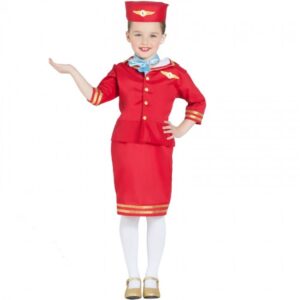 DISFRAZ DE AZAFATA DE VUELO ROJA PARA NIÑA
